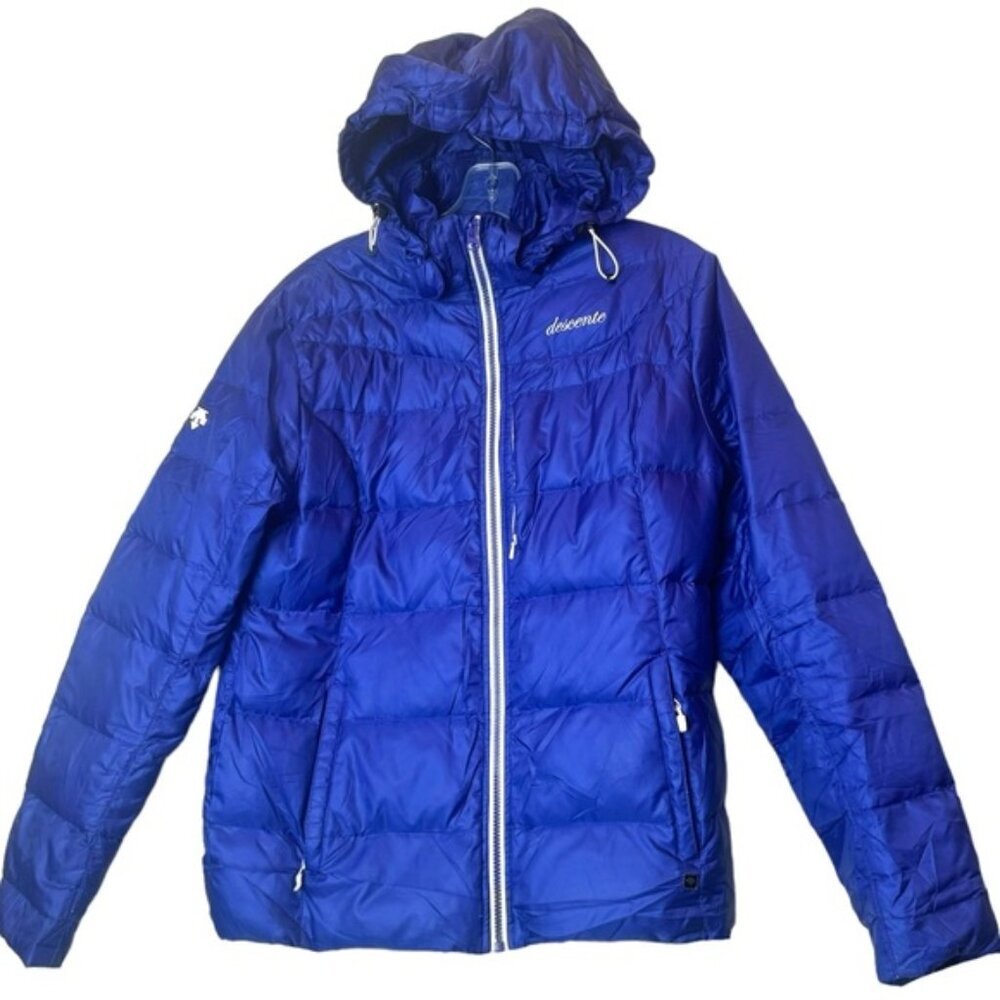 DESCENTE Down Ski Puff Jacket Coat Remove Hood Warm Parka Zipper Pockets Pack 10 - Picture 2 of 16